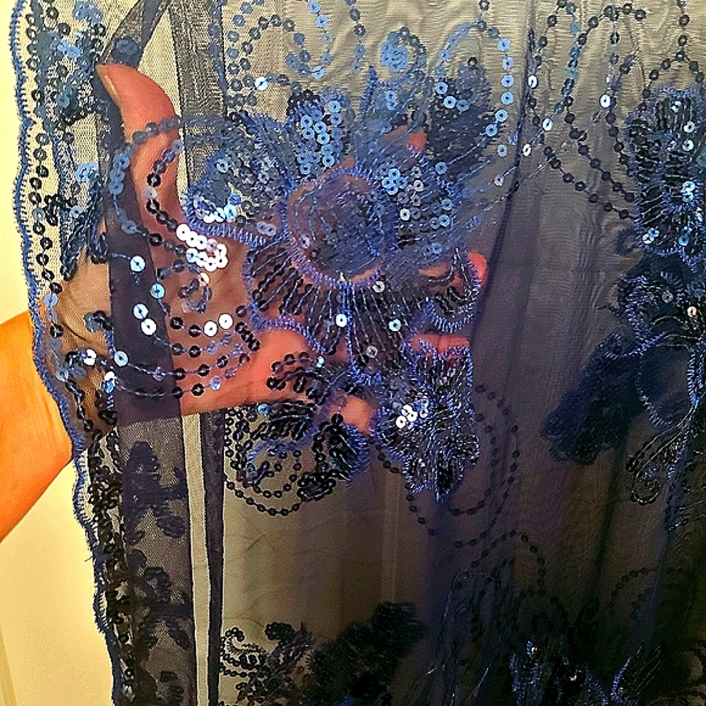 Elegant Navy Blue Sequin Lace Shaw/wrap